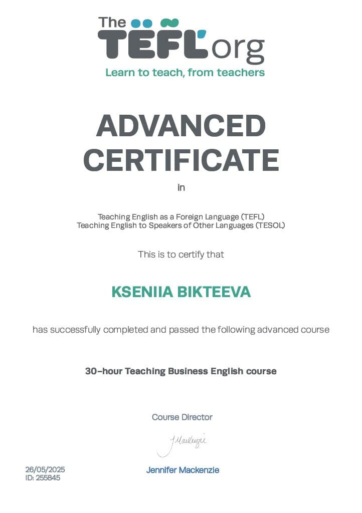 adv Tefl certificate